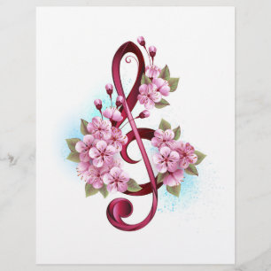Musical treble clef notes with Sakura flowers Letterhead