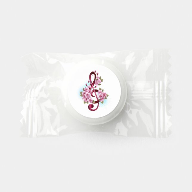 Musical treble clef notes with Sakura flowers Life Saver® Mints (Front)