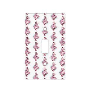 Musical treble clef notes with Sakura flowers Light Switch Cover