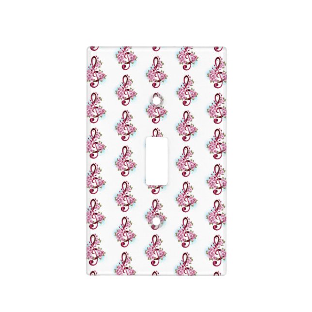 Musical treble clef notes with Sakura flowers Light Switch Cover (Front)