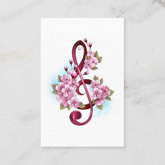 Musical treble clef notes with Sakura flowers Loyalty Card (Front)