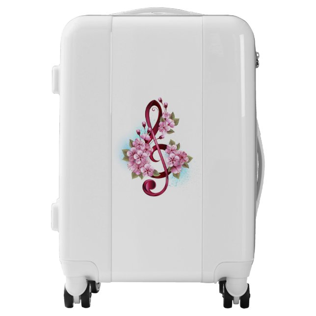 Musical treble clef notes with Sakura flowers Luggage (Front)