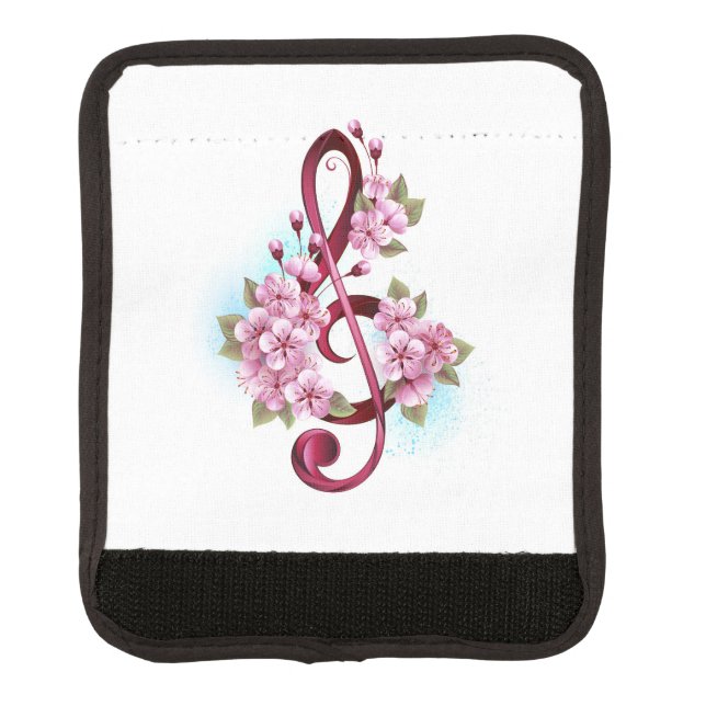 Musical treble clef notes with Sakura flowers Luggage Handle Wrap (Front)