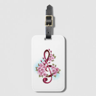 Musical treble clef notes with Sakura flowers Luggage Tag