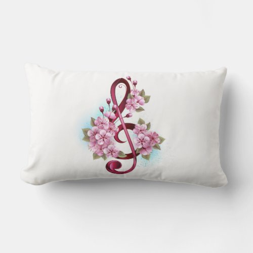 Musical treble clef notes with Sakura flowers Lumbar Pillow