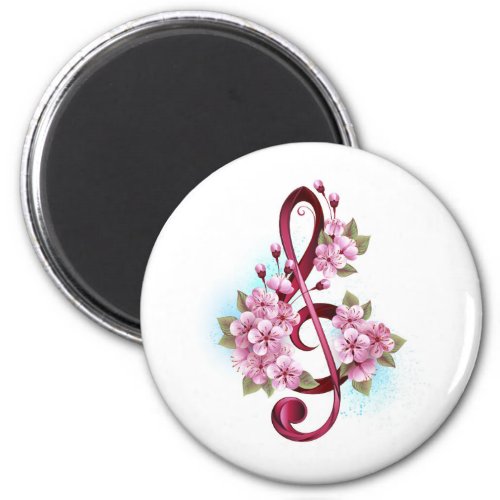 Musical treble clef notes with Sakura flowers Magnet