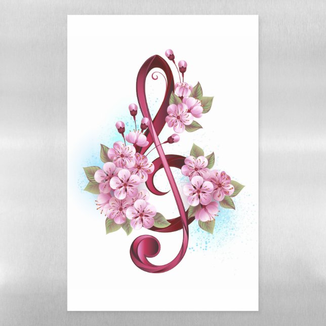 Musical treble clef notes with Sakura flowers Magnetic Dry Erase Sheet (Vertical)