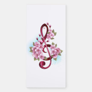 Musical treble clef notes with Sakura flowers Magnetic Notepad