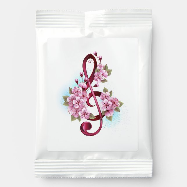 Musical treble clef notes with Sakura flowers Margarita Drink Mix (Front)