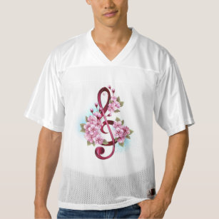 Musical treble clef notes with Sakura flowers Men's Football Jersey