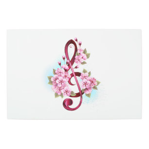 Musical treble clef notes with Sakura flowers Metal Print
