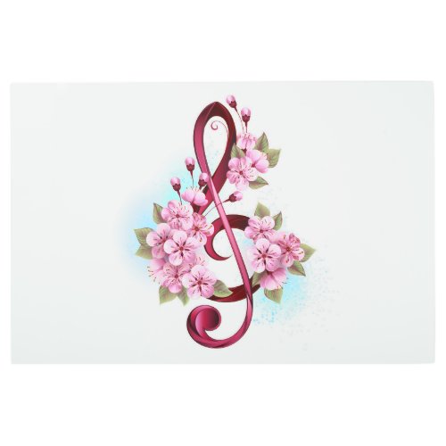 Musical treble clef notes with Sakura flowers Metal Print