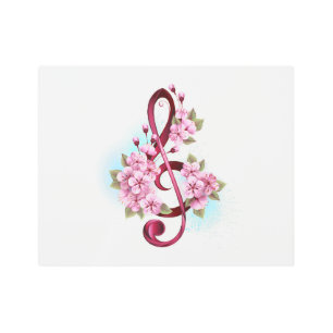 Musical treble clef notes with Sakura flowers Metal Print