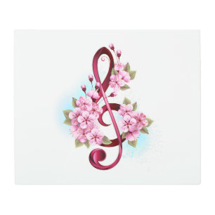 Musical treble clef notes with Sakura flowers Metal Print