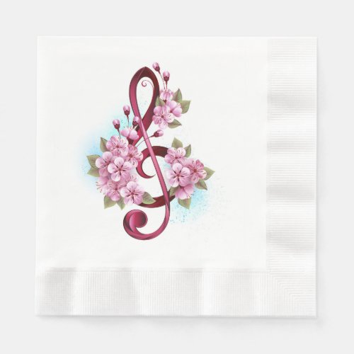 Musical treble clef notes with Sakura flowers Napkins