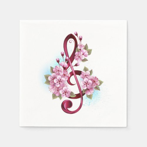 Musical treble clef notes with Sakura flowers Napkins