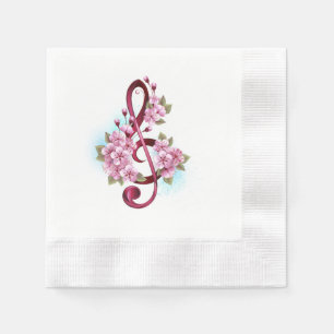 Musical treble clef notes with Sakura flowers Napkins