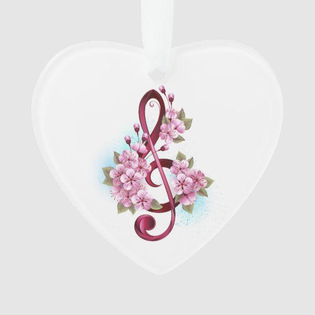 Musical treble clef notes with Sakura flowers Ornament (Front)