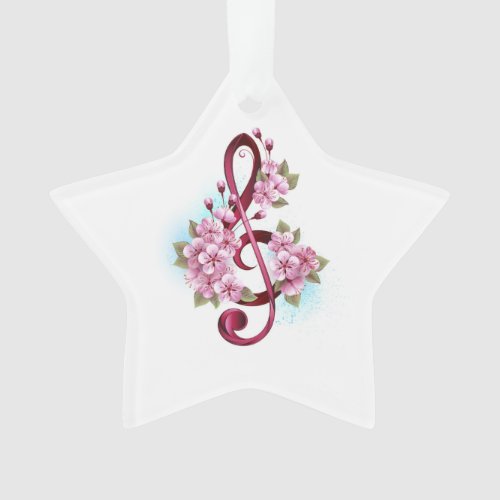 Musical treble clef notes with Sakura flowers Ornament