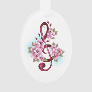 Musical treble clef notes with Sakura flowers Ornament