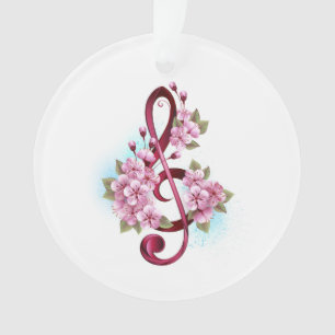 Musical treble clef notes with Sakura flowers Ornament