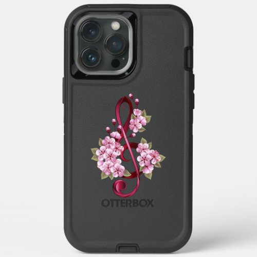 Musical treble clef notes with Sakura flowers iPhone 13 Pro Max Case