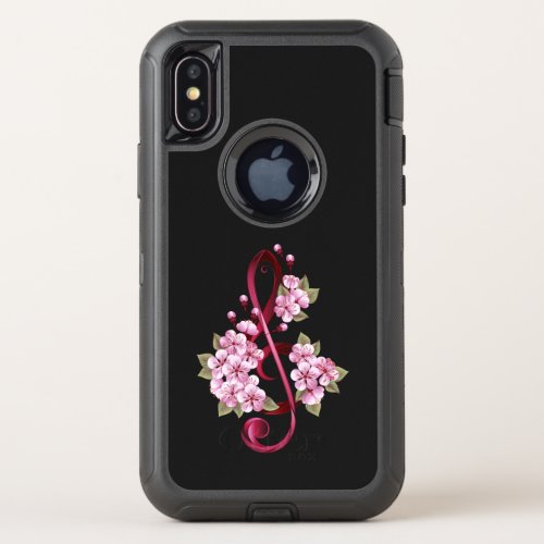 Musical treble clef notes with Sakura flowers OtterBox Defender iPhone X Case