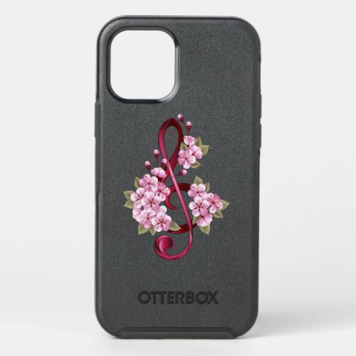 Musical treble clef notes with Sakura flowers OtterBox Symmetry iPhone 12 Case