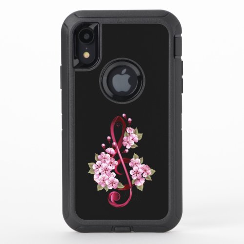 Musical treble clef notes with Sakura flowers OtterBox Defender iPhone XR Case