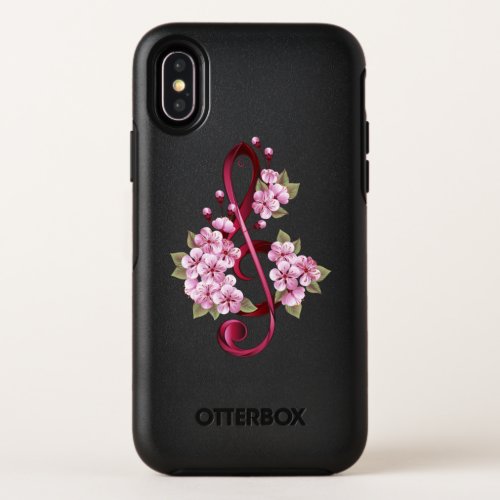 Musical treble clef notes with Sakura flowers OtterBox Symmetry iPhone XS Case