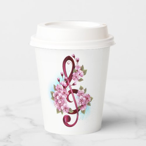 Musical treble clef notes with Sakura flowers Paper Cups