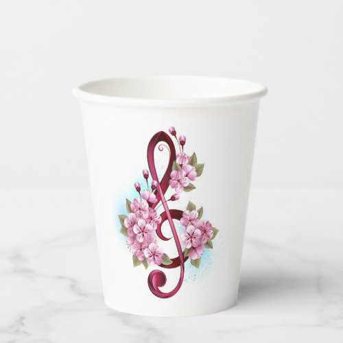 Musical treble clef notes with Sakura flowers Paper Cups