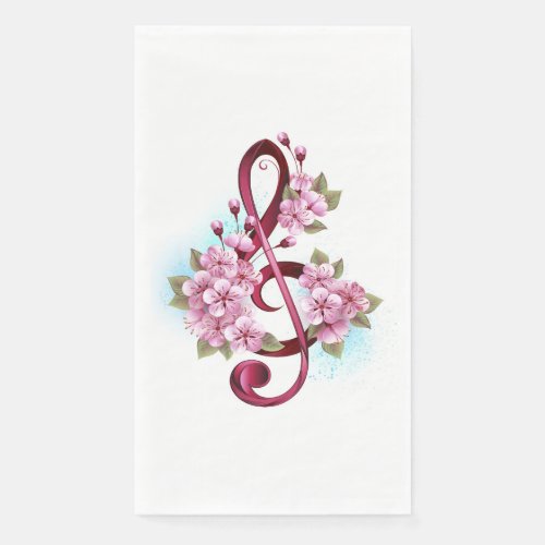 Musical treble clef notes with Sakura flowers Paper Guest Towels