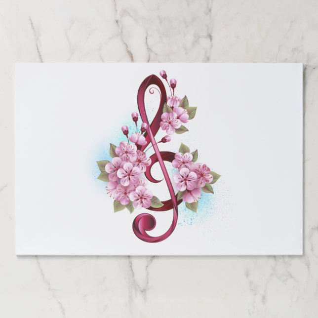 Musical treble clef notes with Sakura flowers Paper Pad (Front)