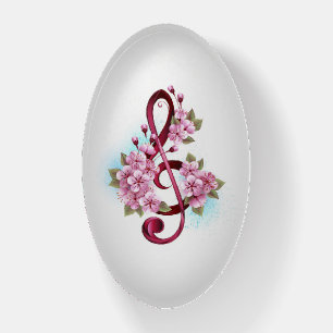Musical treble clef notes with Sakura flowers Paperweight