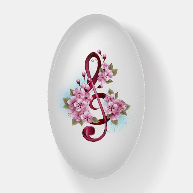 Musical treble clef notes with Sakura flowers Paperweight (Vertical)