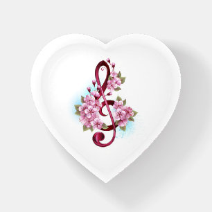 Musical treble clef notes with Sakura flowers Paperweight
