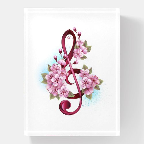 Musical treble clef notes with Sakura flowers Paperweight
