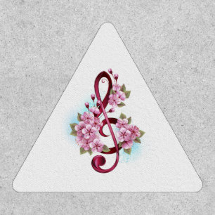 Musical treble clef notes with Sakura flowers Patch