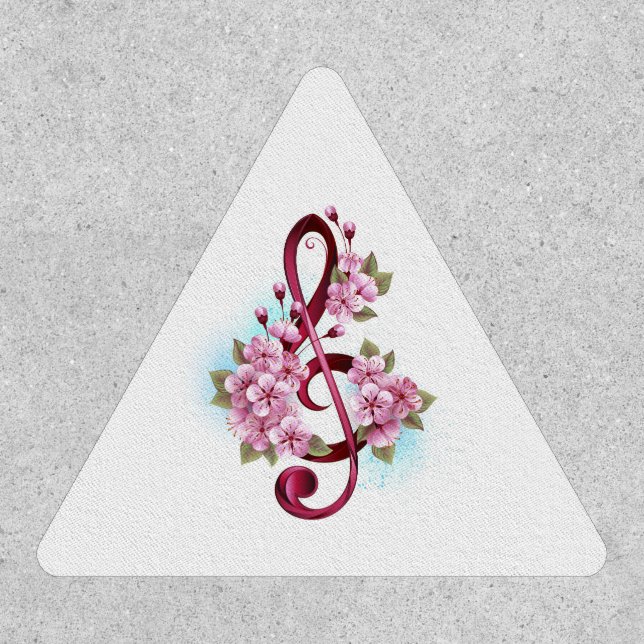 Musical treble clef notes with Sakura flowers Patch (Front)
