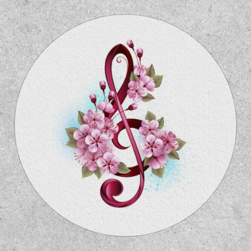 Musical treble clef notes with Sakura flowers Patch