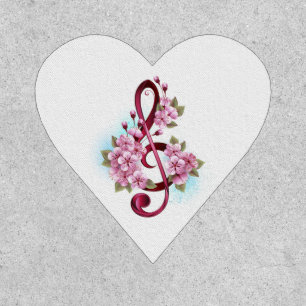 Musical treble clef notes with Sakura flowers Patch