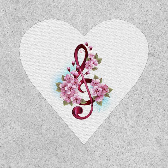 Musical treble clef notes with Sakura flowers Patch (Front)