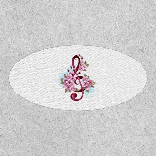 Musical treble clef notes with Sakura flowers Patch