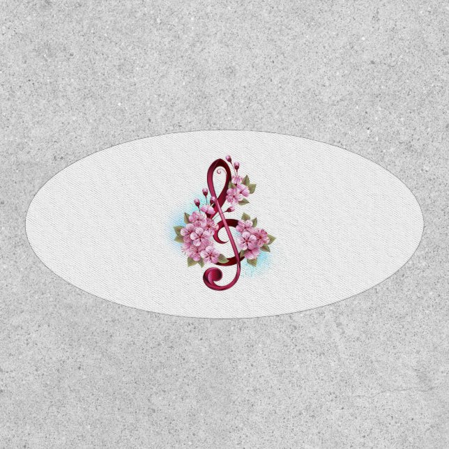 Musical treble clef notes with Sakura flowers Patch (Front)