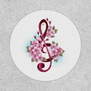 Musical treble clef notes with Sakura flowers Patch