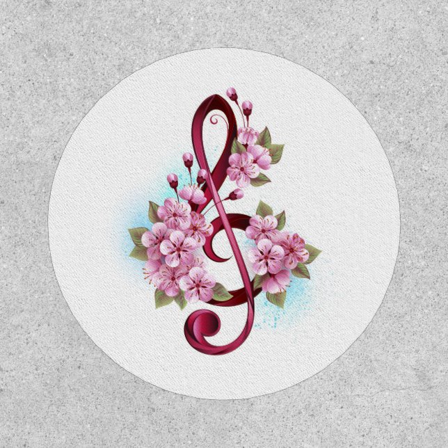 Musical treble clef notes with Sakura flowers Patch (Front)