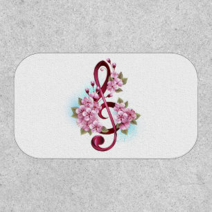 Musical treble clef notes with Sakura flowers Patch