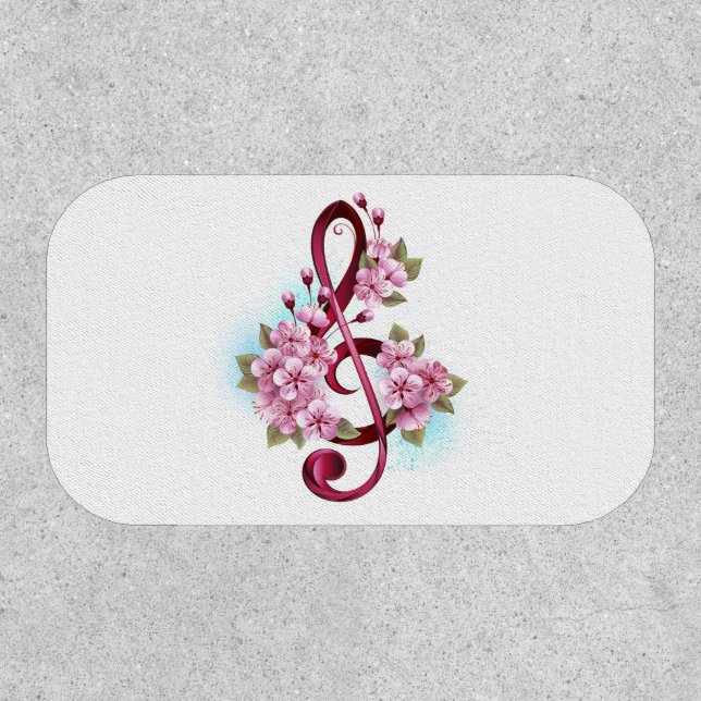 Musical treble clef notes with Sakura flowers Patch (Front)