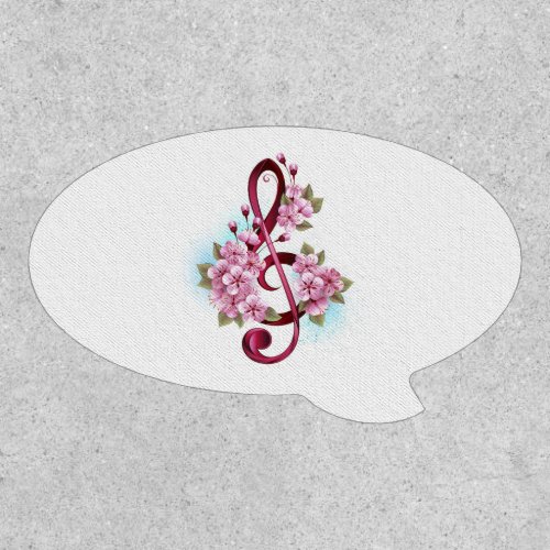 Musical treble clef notes with Sakura flowers Patch